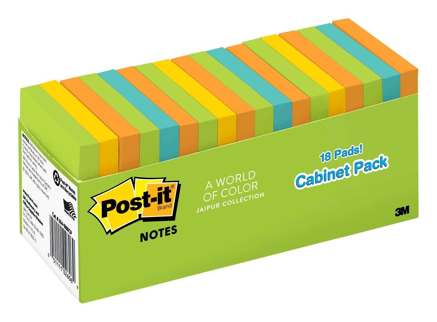 Postit 65418BRCP Notes, 3 x 3Inches, Jaipur Collection, 18 Pads