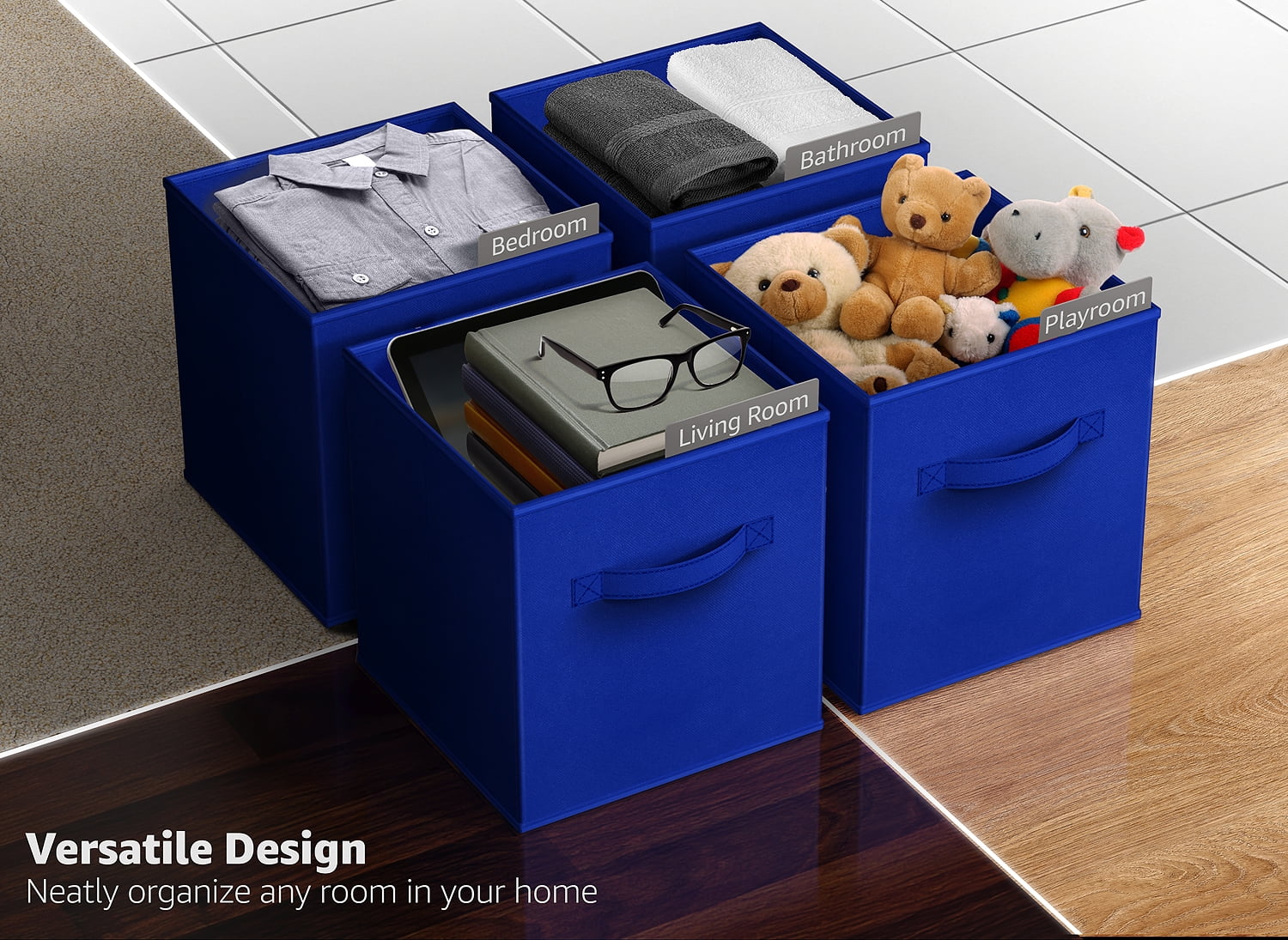 Sorbus 13" Foldable Fabric Storage Cube Bin, Royal Blue (2 pack)