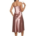 thumbnail image 5 of Wdfiry Nightgown for Women Sleeveless Strap Silk Satin Pajama Dress Solid Color Homewear V Neck Nightdress, 5 of 7
