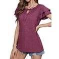 thumbnail image 4 of Xuanfei Women Solid Color V Neck Layered Short Sleeve Lace Up Top, 4 of 6