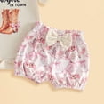 thumbnail image 4 of Linfrsh Toddler Summer Clothes Girls Baby Girl Summer Spring Clothes Baby Cowgirl Outfit New Cowgirl in Town Short Sleeve Romper + Shorts and Headband(Beige,0-3 Months), 4 of 5