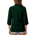 thumbnail image 4 of Women's Loose Casual Polo Shirts 3/4 Sleeve Collared Button Down Tops with Chest Pocket for Spring Fall Daily Office Outdoor Wear Dark Green L, 4 of 4