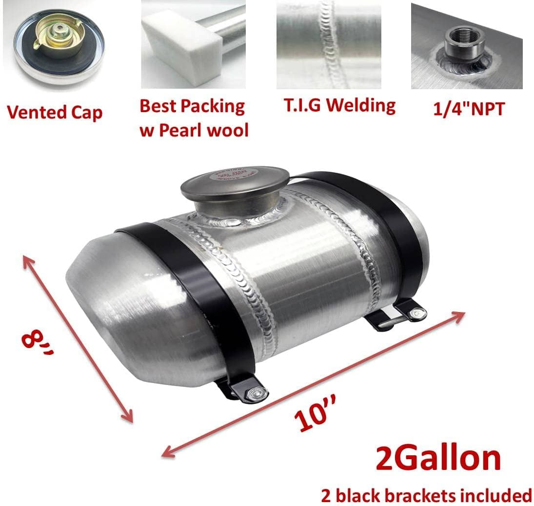 JSD 2 Gallon 8 x10" Spun Aluminum Gas Tank 1/4 NPT Outlet Center Fill Fuel Tank for All-Terrain Vehicles