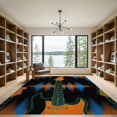 thumbnail image 2 of ODIKA 9'x12' Washable Area Rug Non-Slip, Chair-Friendly Orange Blue Rock Record Vinyl Themed Guitar Music Electric Design with Sound Waves for Dining Room, Basement, Large Office, 2 of 7