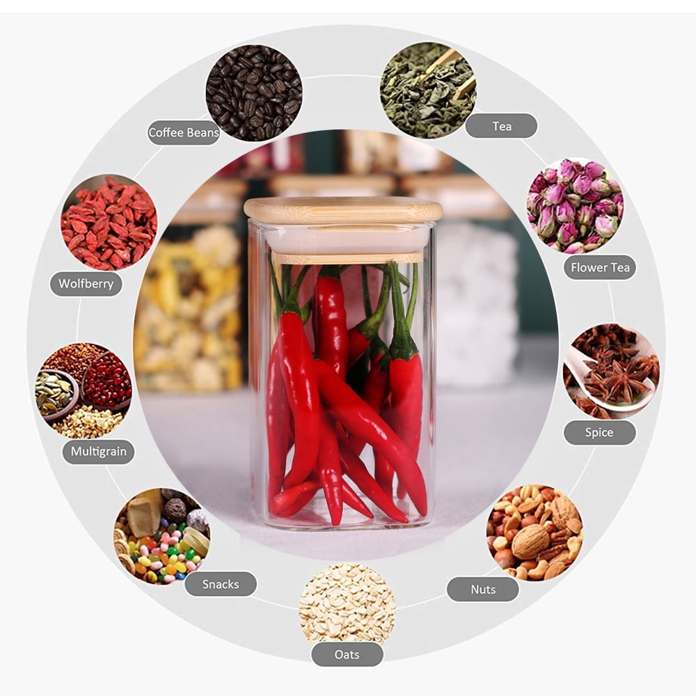 10 Pcs Glass Spice Jars 8oz Clear Empty Square Food Storage Containers with Bamboo Airtight Lid and Labels - Thicken Small Glass canister