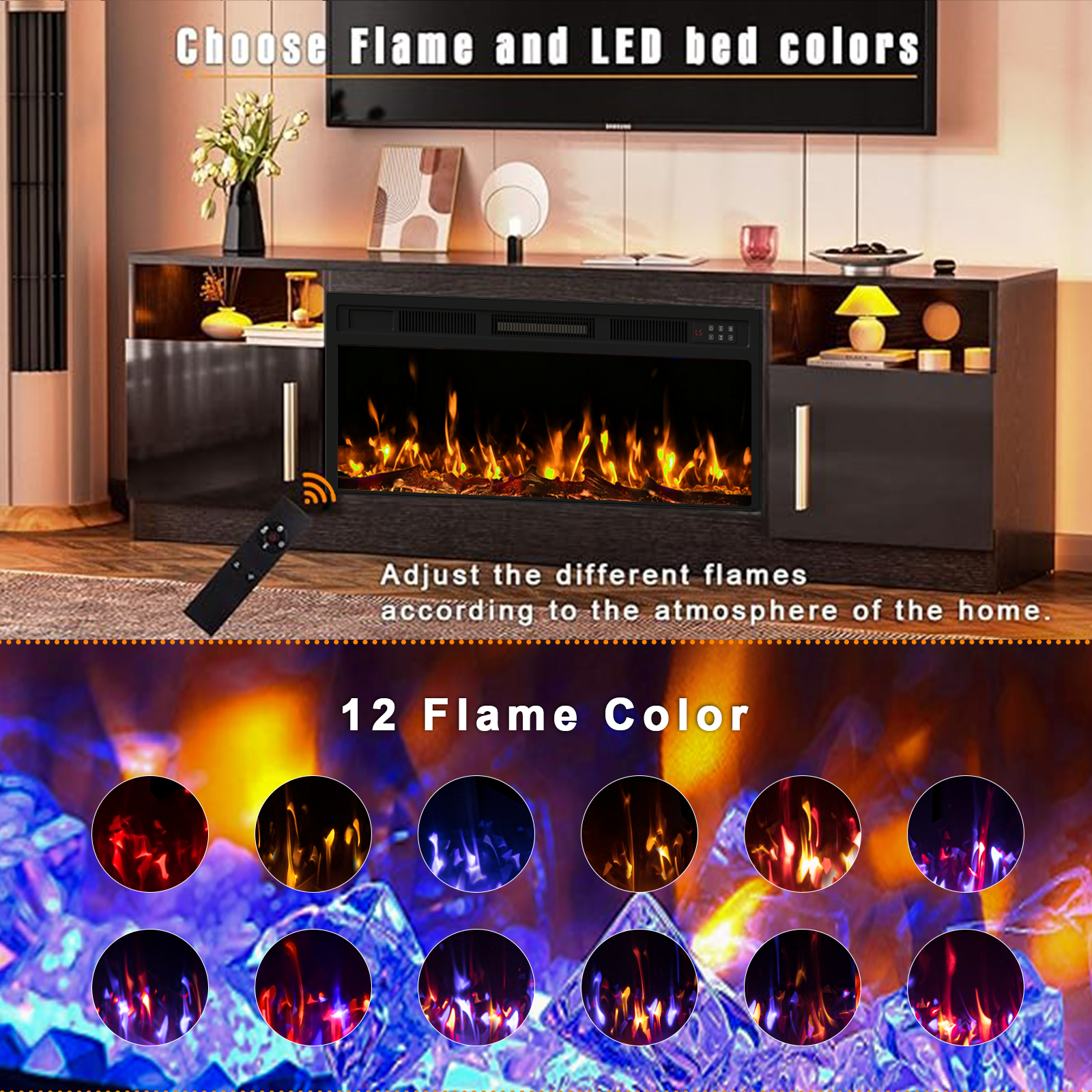 Waleaf Fireplace TV Stand with 36" White Electric Fireplace for TVs Up to 80",70" Modern Wood Media TV Console with Fireplace for Living Room
