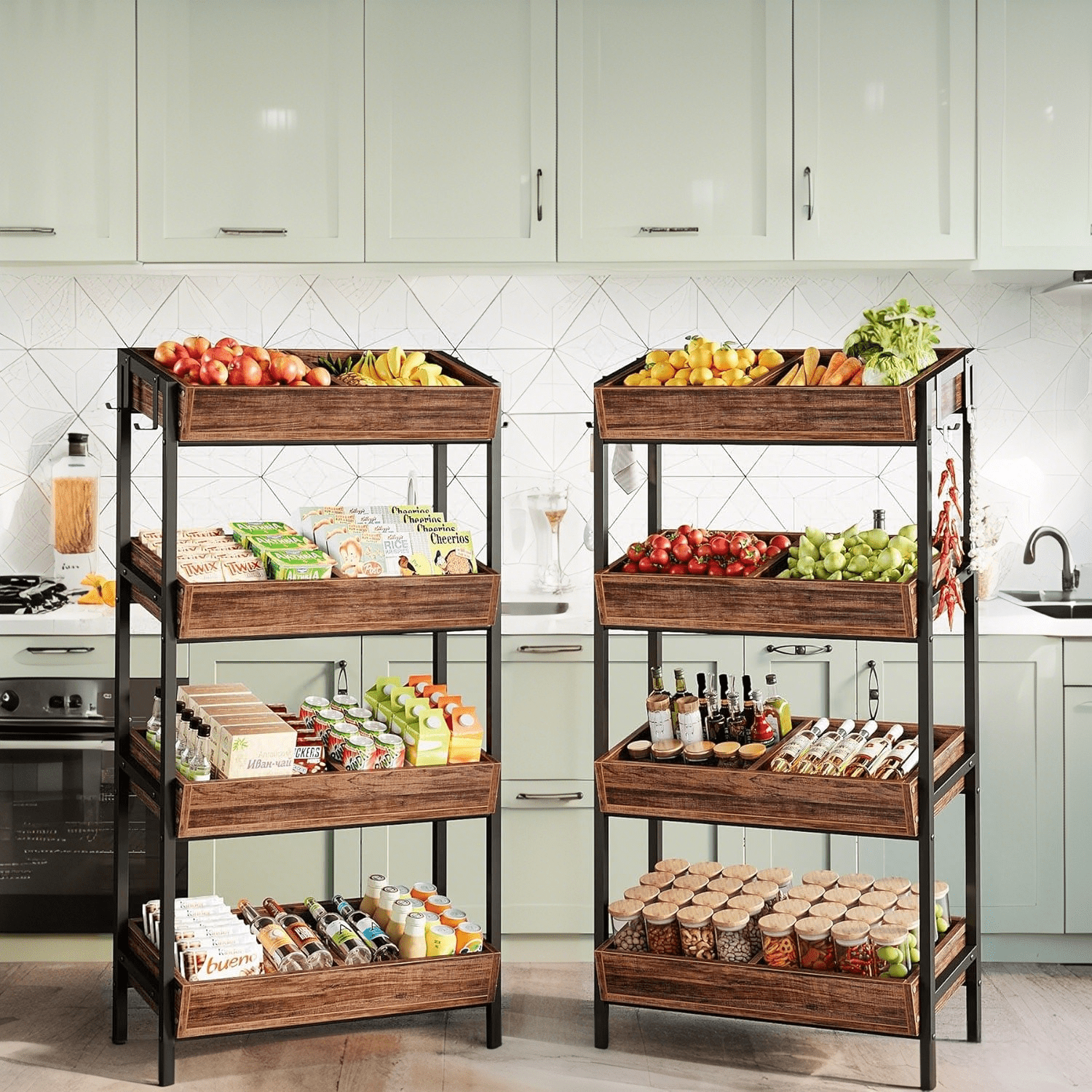 Tribesigns 4-Tier Retail Display Rack, Wooden Snack Candy Stand, Store Shelving Organizer with Heavy-Duty Metal Frame(2, Brown)