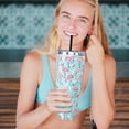 thumbnail image 3 of Flamingo 40 Oz Tumbler with Handle and Straw,Cute Tropical Leaves Large Stainless Steel Vacuum Insulated Tumbler Iced Coffee Cup Water Bottle Travel Mug,Flamingo Gifts for Women Decor Stuff Green Blue, 3 of 6