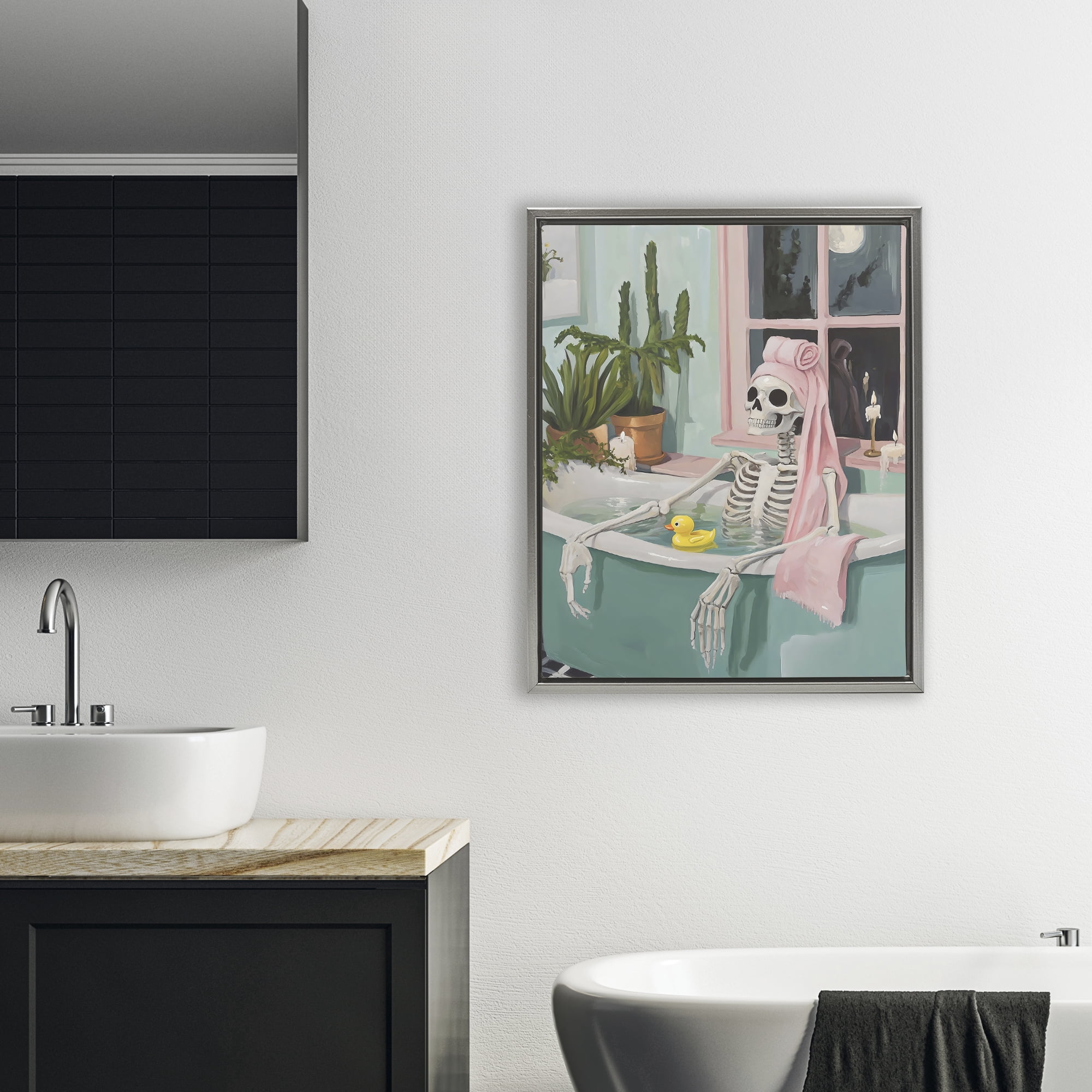 Stupell Industries Midnight Soak Skeleton Gray Framed Floater Canvas Wall Art, design by The Prints Vibe