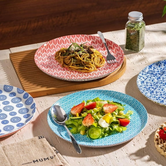 10 Inch Bohemian Ceramic Dinner Plates Set of 4 - Microwave, Oven & Dishwasher Safe