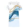 thumbnail image 4 of Otvok Womens Summer Cold Shoulder V Neck Dress Abstract Printed Short Sleeve Sundress Beach Vacation Clothes Loose Shift Mini Dress, 4 of 6