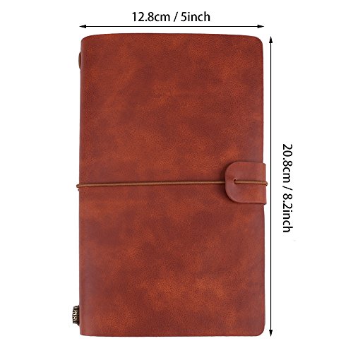PU Leather Travel Diary Notebook, Classic Personalized Journal Diary Refillable Notepad for Men and Women(Brown)