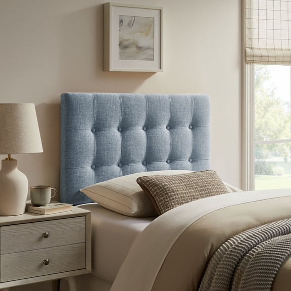 Emily Fabric Upholstered Twin Size Headboard in Sky Blue