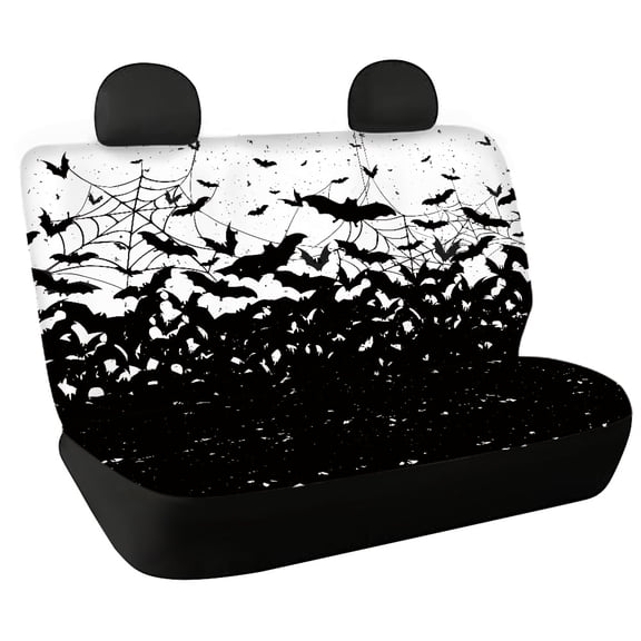 Chririnla Halloween Rear Bench Seat Covers with Bat Cobweb Pattern, Comfortable Waterproof Stretch Protectors for SUV Truck Auto Interior (2 Pack)