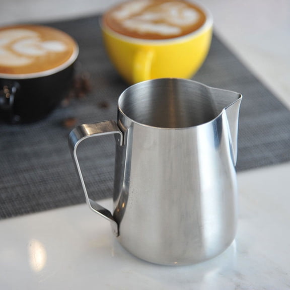 Silver Mini Stainless Steel Milk Frothing Pitcher - Small Latte Art Cup and Espresso Steaming Jug for Home Barista, Coffee Shop and Travel Use, Lightweight Durable Milk Frothing Cup, 200ml