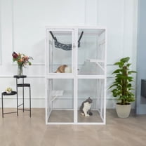 Imerelez Wooden Cat Catio, Outdoor Cat Enclosure, Cat House with Platforms, Sunshine Board, Hammock, Door, Kitten Cage Condo, White