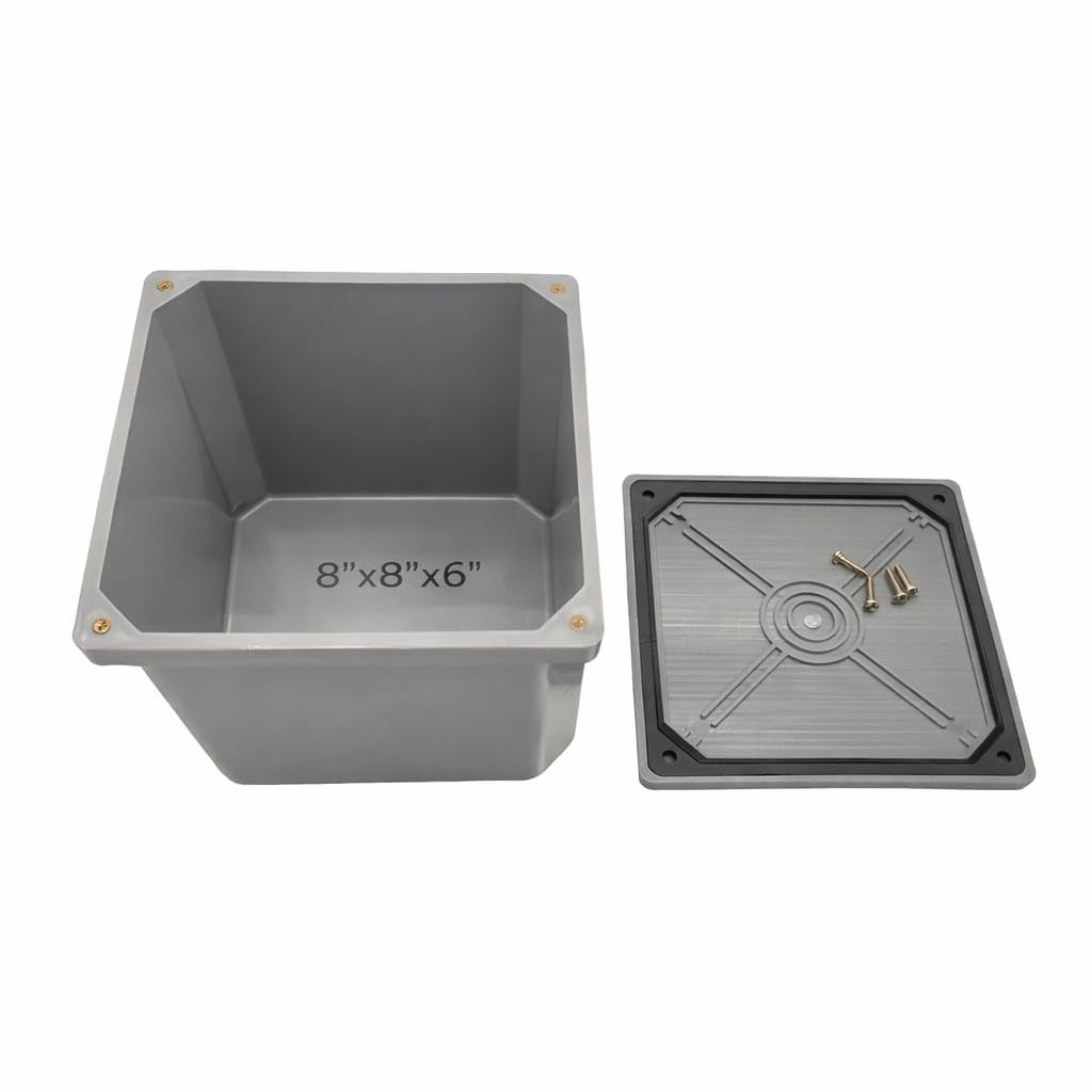 DJC Supply Non-Metallic Underground Terminal Junction Box – Gray, Watertight Seal – PJB Plastic/Fiberglass Blend 1 Pack, 8" x 8" x 6"
