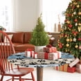 thumbnail image 4 of Round Tablecloth Farmhouse Vintage Elastic Edge Fitted Pet Dog Paws Wood Texture Plastic Table Cover,Waterproof Oil Proof for Dinner,Outdoor, Picnic, 55"- 60" DIA Tables Blue, 4 of 9