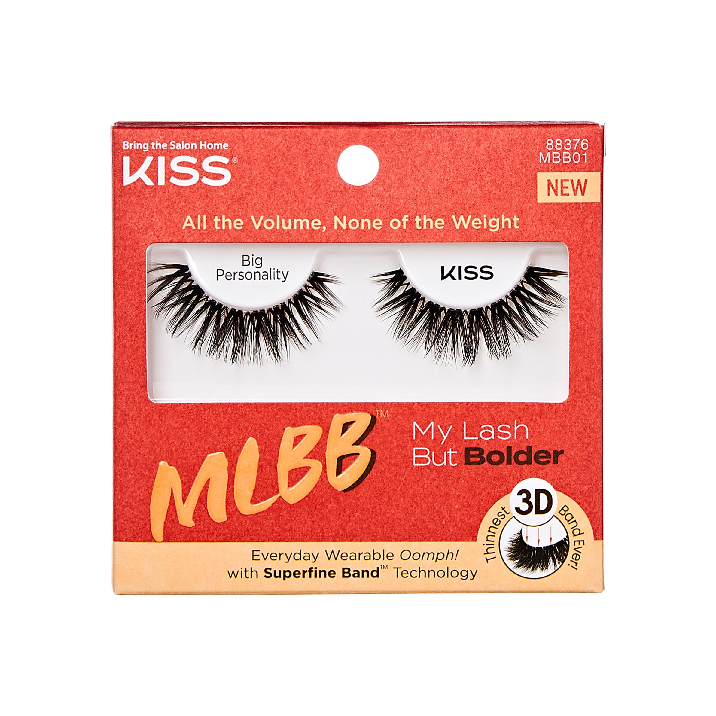 KISS My Lash But Bolder 3D Volume False Eyelashes, Big Personality, Black, 1 Pair