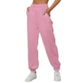 thumbnail image 3 of Audhol Waffle Pants Women, Ladies' Casual Solid Color Sports Threaded Mouth Casual Pants Women’S Joggers Pink XL, 3 of 5