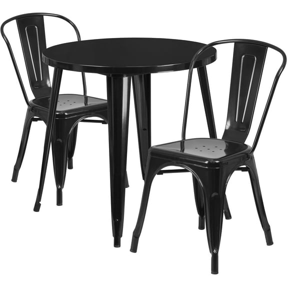 Flash Furniture Baker Commercial Grade 30" Round Black Metal Indoor-Outdoor Table Set with 2 Cafe Chairs