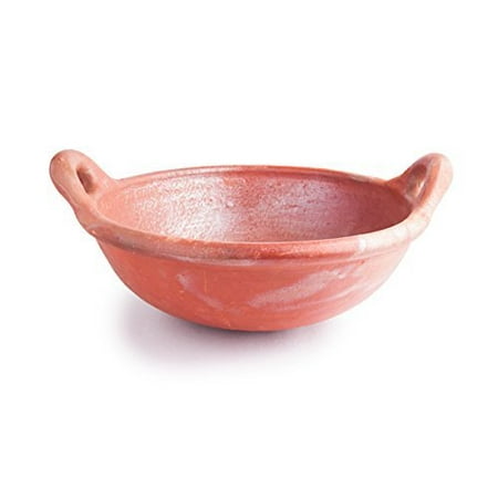 Handcrafted Red Clay Kadai | Handmade Pot | Kadai Pot For Cooking & Serving | Deep Frying For Curries, Gravies | Natural & Traditional Dia: 26.7cm, H: 10.2cm, Cap: 1.7 Liters, 1.4 Kg