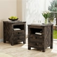 thumbnail image 3 of OKD Farmhouse Nightstand Set of 2 with Charging Station, 2-Drawer End Table, Dark Rustic Oak, 3 of 7