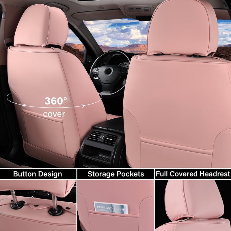 Coverado Car Seat Covers 2 Seats, Waterproof Faux Leather Front Seat Protectors, Auto Interior Cushions Universal Fit for Most Cars, Pink&Gray
