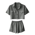 thumbnail image 5 of QGJZVUNL 2 Piece Sets for Women Summer Casual Short Sleeve Button Tops Elastic Waist Shorts Lounge Set Size L, 5 of 6