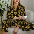 thumbnail image 6 of Honeii Maple Leaves With Leopard print Women's Pajama Sets Long Sleeve Button Down Sleepwear Nightwear Soft Pjs Lounge Sets-XX-Large, 6 of 7