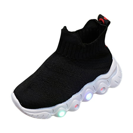 

Rrunsv Toddler Girl Sneakers Kid s Unisex Walking Sneakers Soft Insole Toddler Slip on Sneakers Tennis Shoes for Girls Boys Light Up Shoes Black 18-21 Months