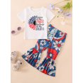 thumbnail image 2 of Wassery Toddler Girls 4th of July Outfits Short Sleeve Sunflower Letter Print Tops + Flare Pants Set 12M 18M 24M 2T 3T 4T 5T Baby Girls Summer Independence Day Clothes, 2 of 9