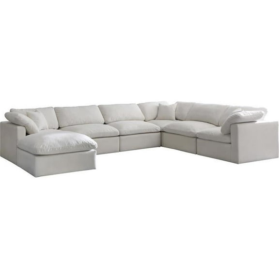 Maklaine Contemporary Standard Cream Velvet Modular Sectional Sofa