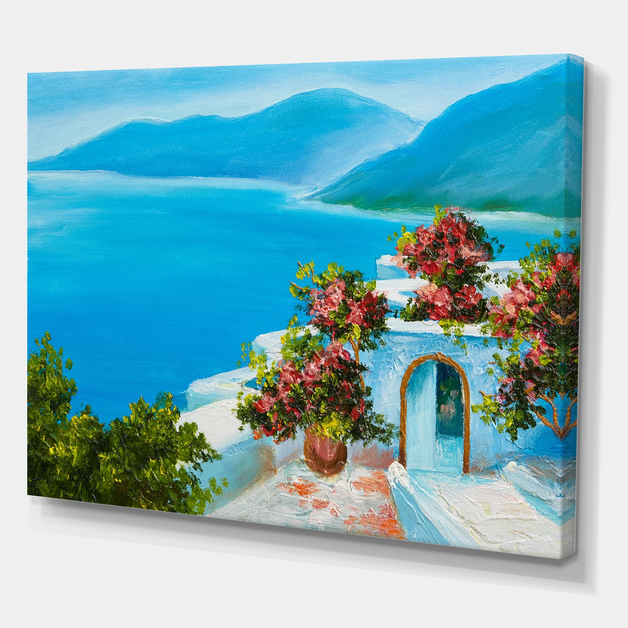 Designart ' House With Colorful Flowers Near The Sea I ' Nautical & Coastal Canvas Wall Art Print