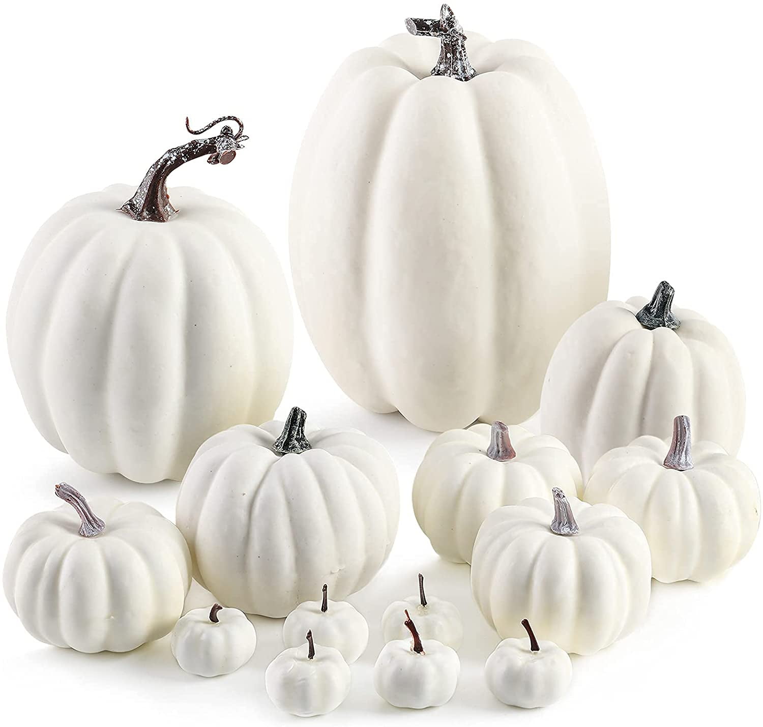 Artificial Pumpkins, 14PCS White Fake Pumpkins Assorted Pumpkins Faux
