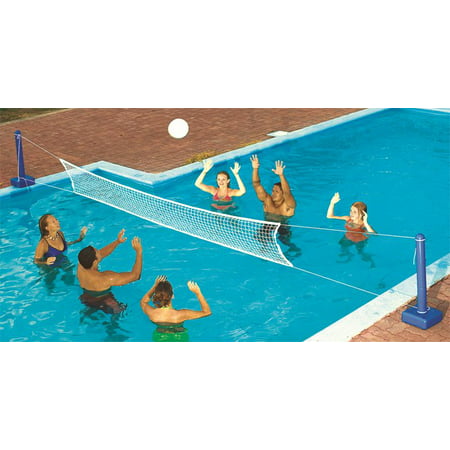 Swimline 9186 Cross-Pole Fun Volleyball Net for 20 Foot In Ground Swimming Pool Complete Water Volley Set with Real-Feel Game Ball for Kids and Adults