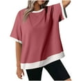thumbnail image 2 of Summer Homenesgenics Womens Tops under $5 Women's New Loose Casual Splicing Threaded Round Neck Short Sleeved T-Shirt Red M, 2 of 6