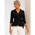 thumbnail image 4 of Peplum Top para mujer con cuello de solapa y muesca en la cintura Negro XS, 4 of 5
