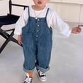 thumbnail image 2 of Coerni Boys Trendy Denim Bib Overalls Sleeveless Button Strps Jean Rompers 1-10Y Kids One Piece Casual Jumpsuits Back to School, 2 of 5