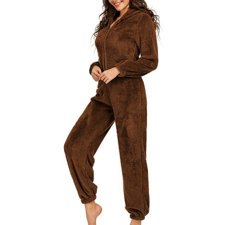 

Colisha Women Kids Plush Fuzzy Jumpsuit Casual Solid Color Hooded Onesie Pajamas Sleepwear