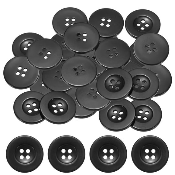 Uxcell Sewing Buttons [50pcs] - 1 Inch/ 25mm 40L Resin Round Flat 4-Hole Craft Replacement Buttons for Coats & Sewing Clothing & DIY - [Black]