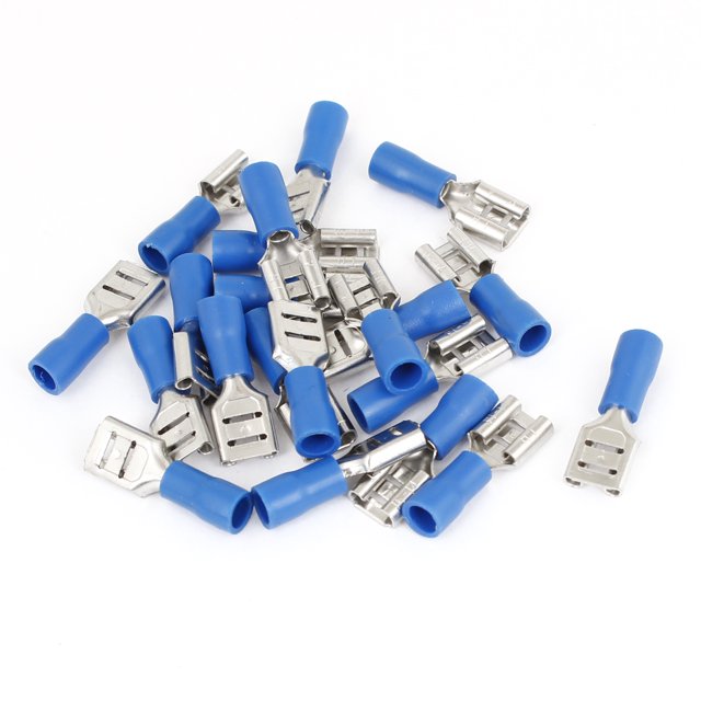 Unique Bargains 20 PCS FDD2-250 Blue Pre Insulated Female Type Spade Crimp Connectors