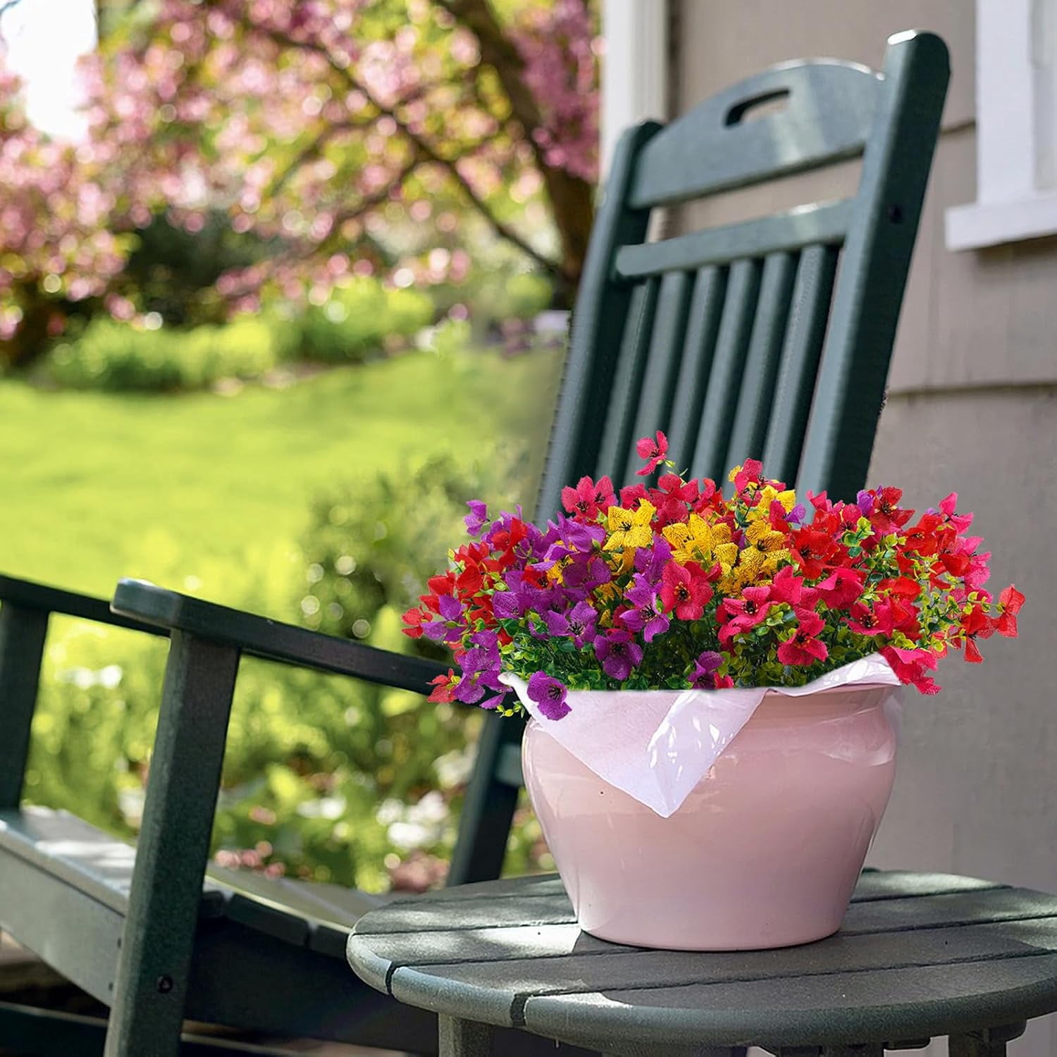 Ywuzuh Artificial Faux Outdoor Flowers Plants Colorful UV Resistant Look Real Faux Flowers for Spring Summer Front Door Porch Patio Planter Yard