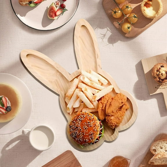 JingChun Easter Charcuterie Boards Bunny Serving Platter Wooden Easter Food Serving Trays Charcuterie Platters Dinner Tray for Family Dinners Easter Party Supplies