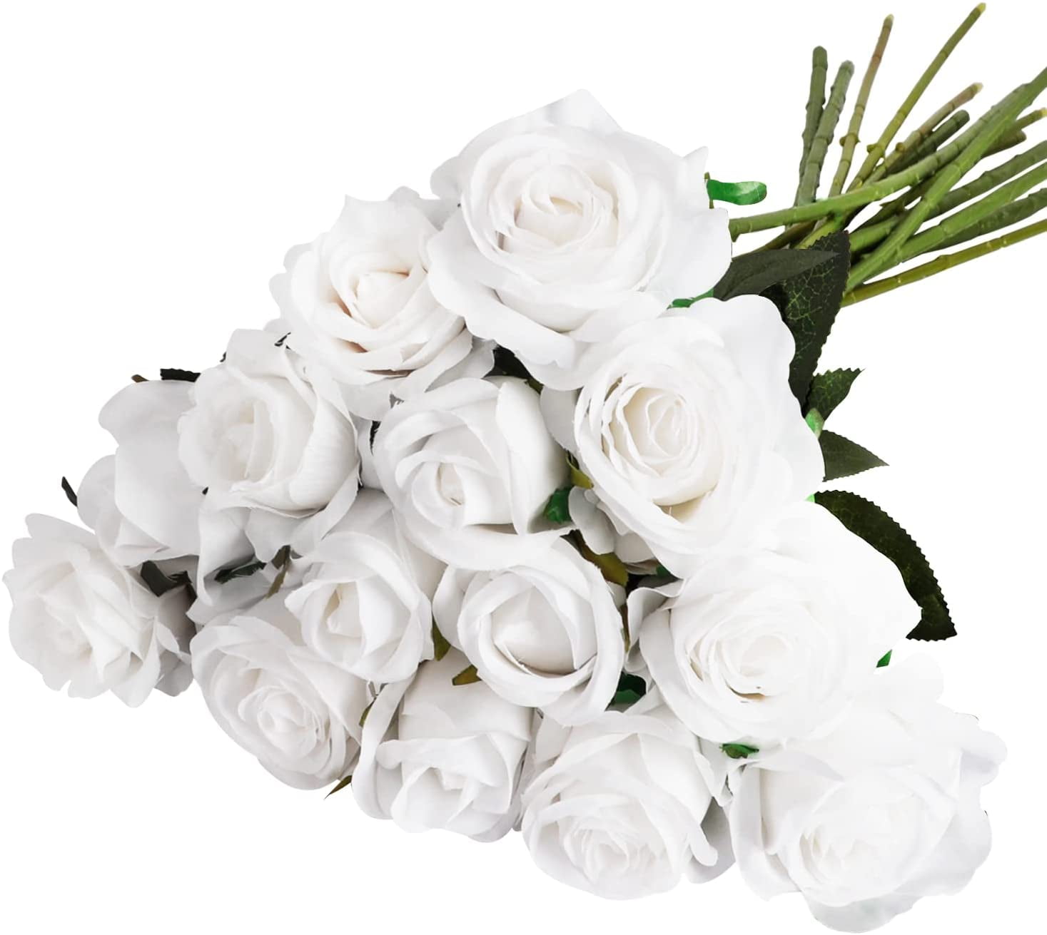 15pcs Artificial Roses with Long Stems Silk White Roses Artificial