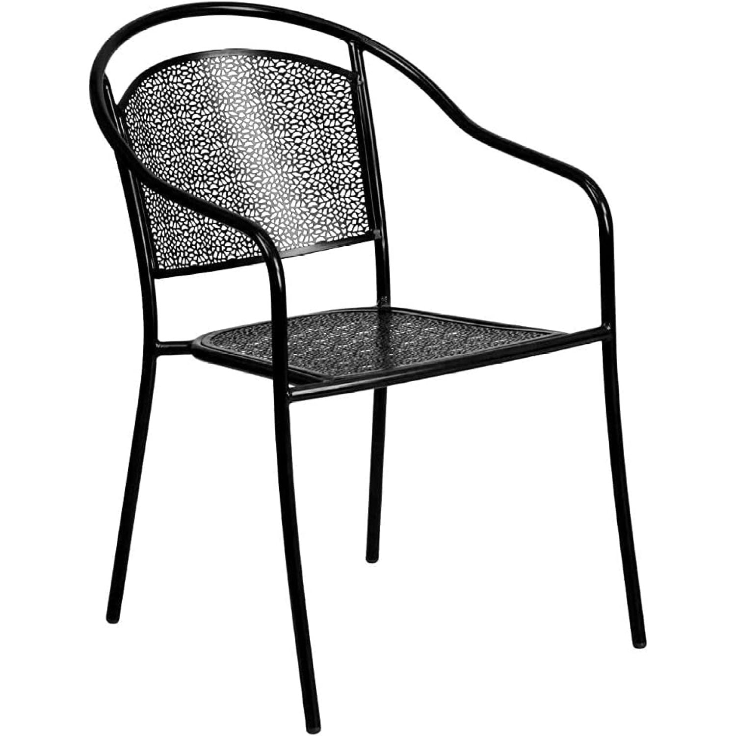 Elegant Black Metal Indoor-Outdoor Rain Flower Design Arm Chair