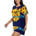 thumbnail image 2 of Fuzoiu PLANETA EN FORMA DE PIZZA Print Women's Short-Sleeved Pajama Set,Lounge Sleepwear Set,Womens Pajama Sets 2 Piece,Button-Up Top and Shorts with Pockets-Small, 2 of 7