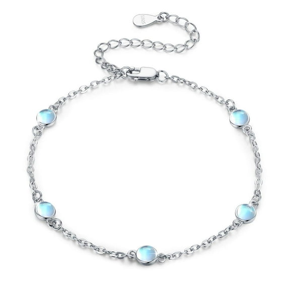 Cuoka Valentines Day Gifts for Her Moonstone Bracelet 925 Sterling Silver 7 2'' Adjustable Promise Bracelets 18K White Gold Plated Birthday Jewelry for Women Girls Mom Daughter Wife