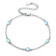 Cuoka Valentines Day Gifts for Her Moonstone Bracelet 925 Sterling Silver 7+2'' Adjustable Promise Bracelets 18K White Gold Plated Birthday Jewelry for Women Girls Mom Daughter Wife