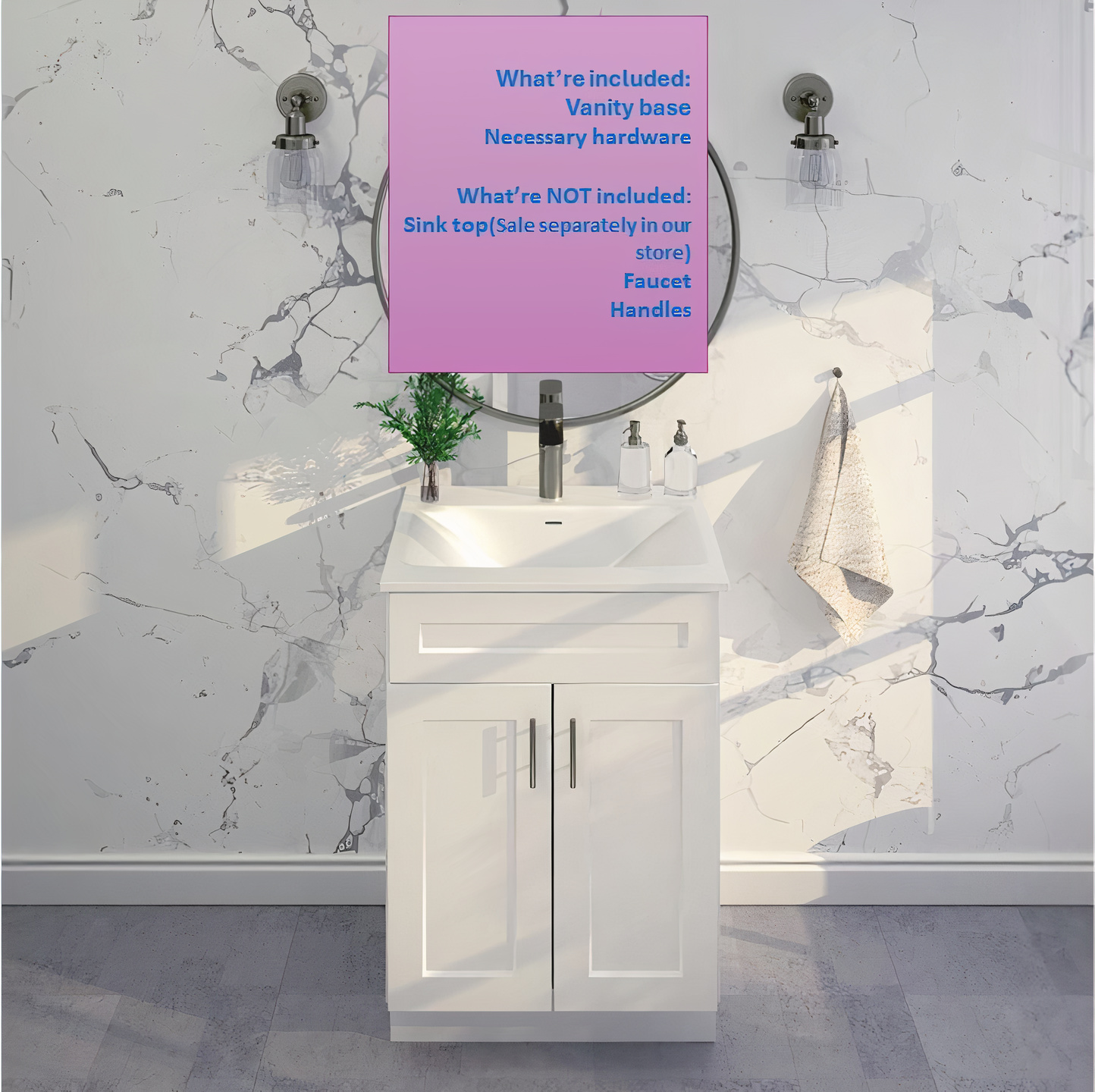 White Shaker Sink Base Bathroom Vanity Ready-to-Assemble Cabinet 24" Width